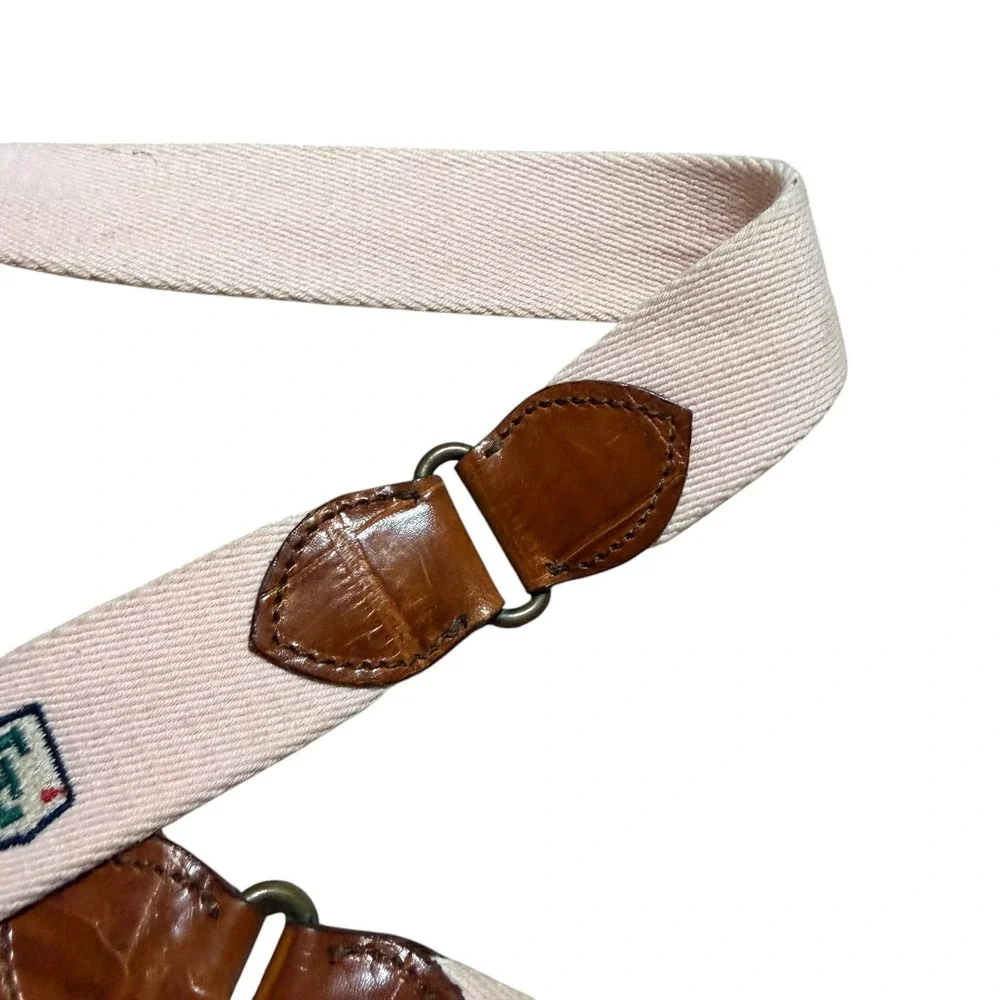 Faconnable Sellier Mens Canvas Leather Belt Cream Brown France Size 36 90
